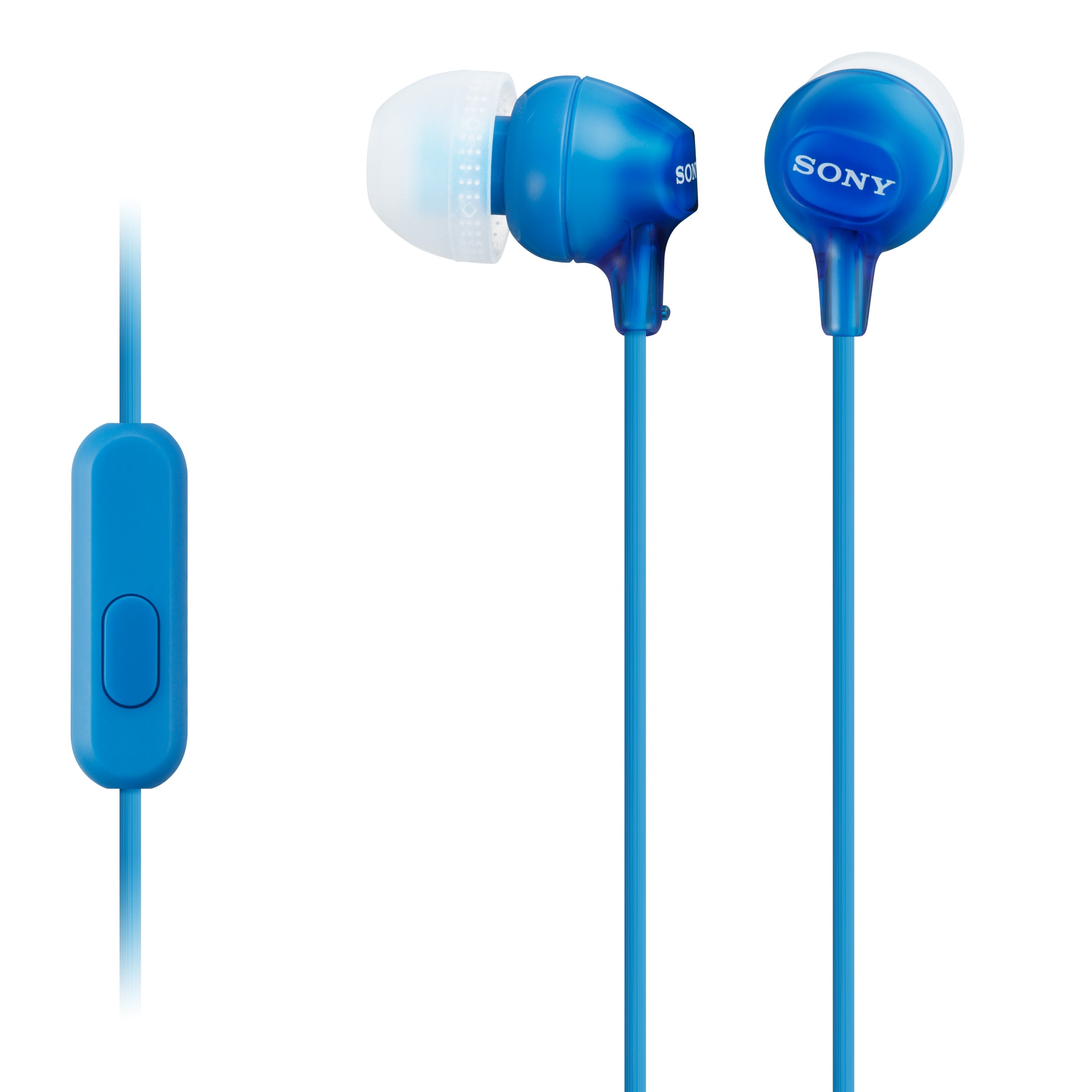 Sony MDR-EX15AP Wired In-Ear Earphones with Microphone - Blue - earphones and cable view