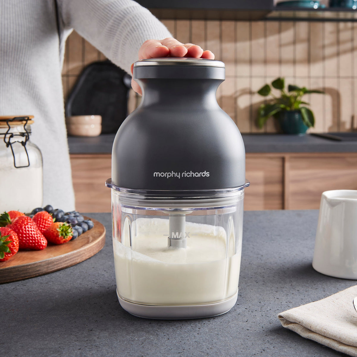 Morphy Richards 3-in-1 Mini Chopper Food Processor Rechargeable 800ml Black & Glass product image