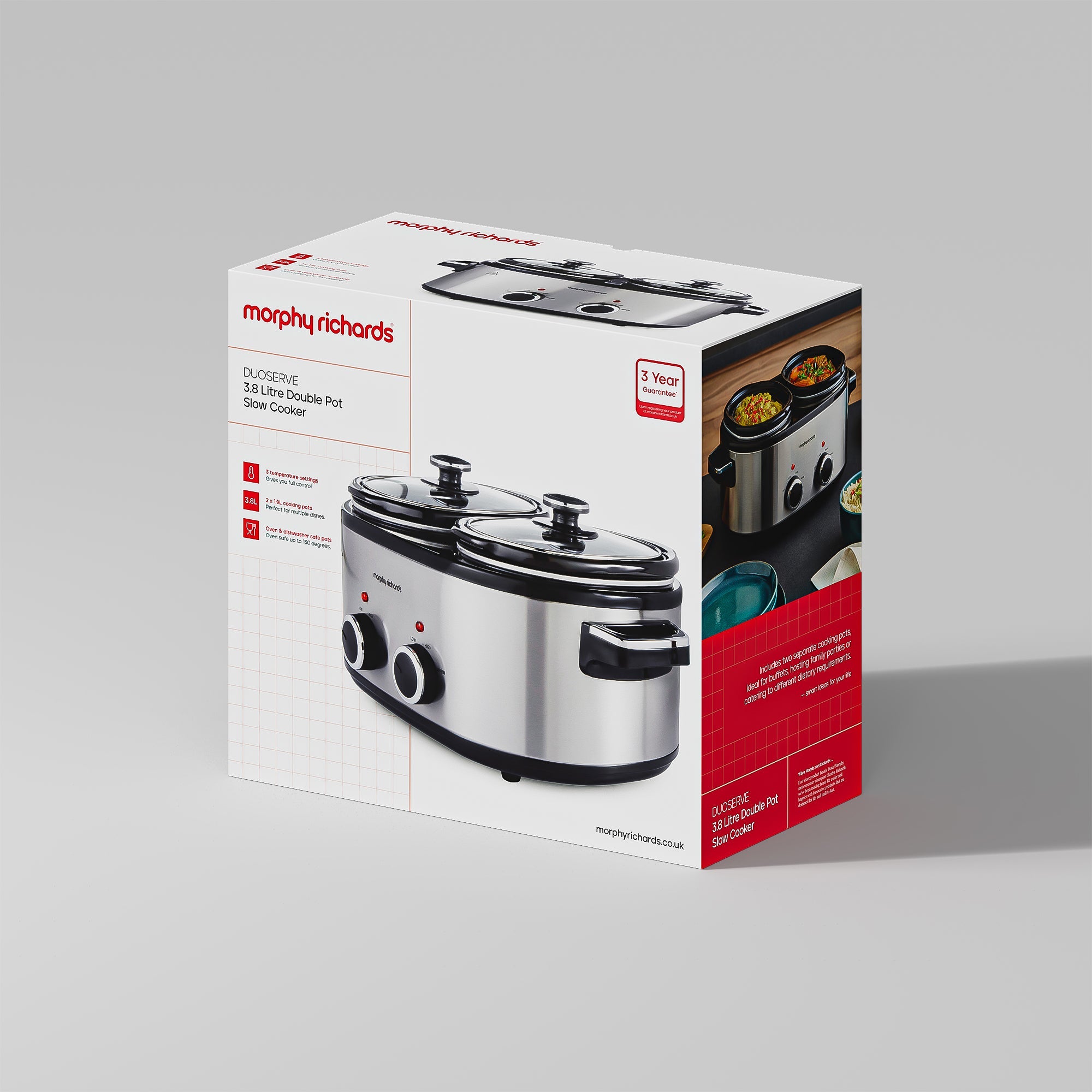 Morphy Richards Slow Cooker DuoServe 3.8L Brushed Stainless Steel product image