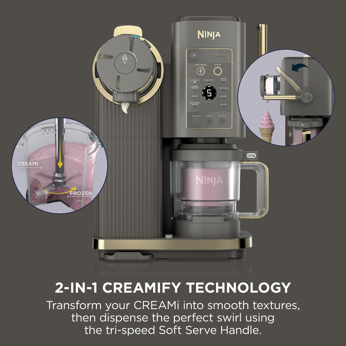 Ninja CREAMi Scoop & Swirl Soft Serve Maker - Mocha - 2-in-1 Creamify technology