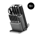 Ninja StaySharp 13-Piece Knife Block Set & Removable Sharpener in Black — full set in block, angled view
