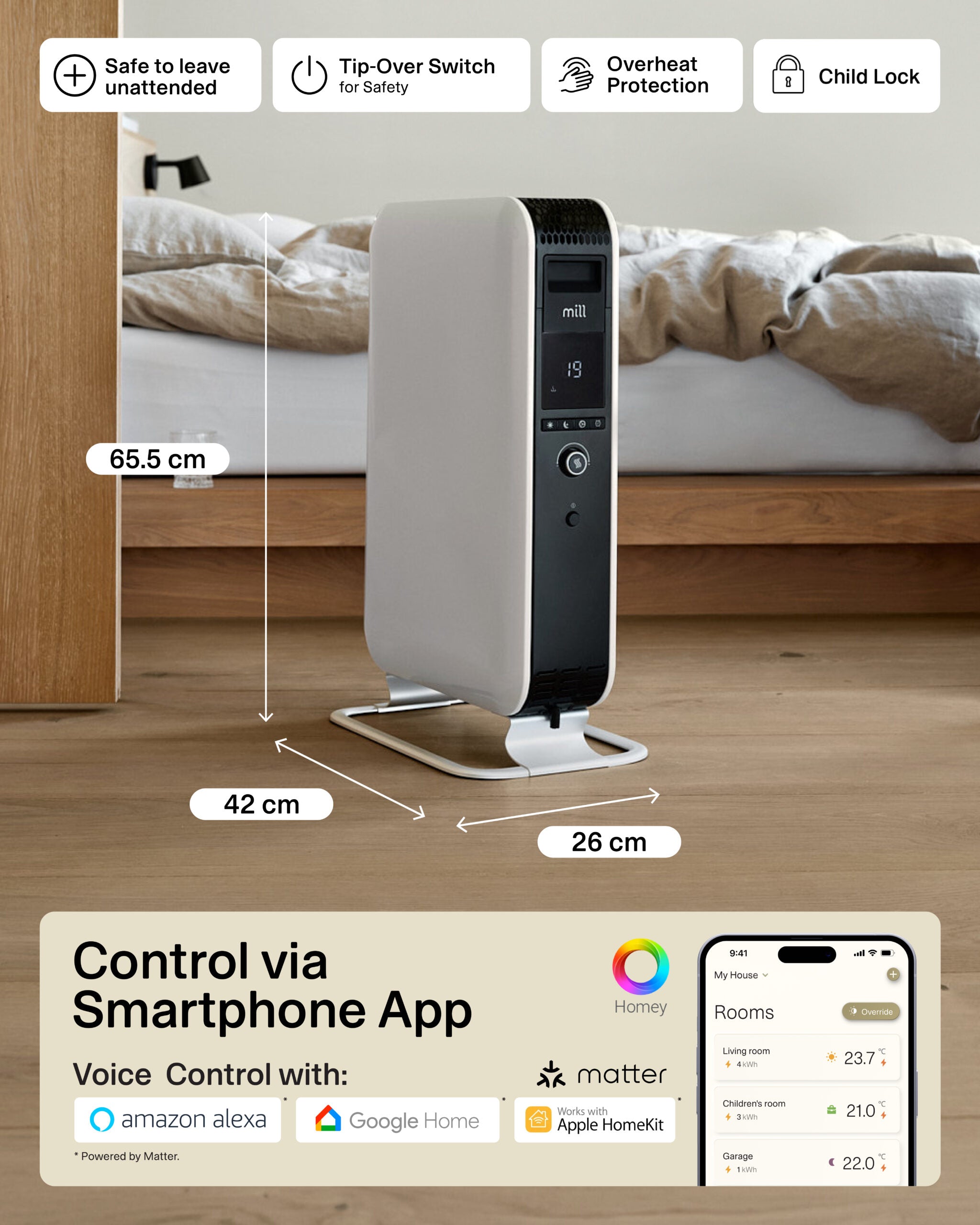 Mill Gentle Air WiFi Oil Filled Radiator 2000W White product image
