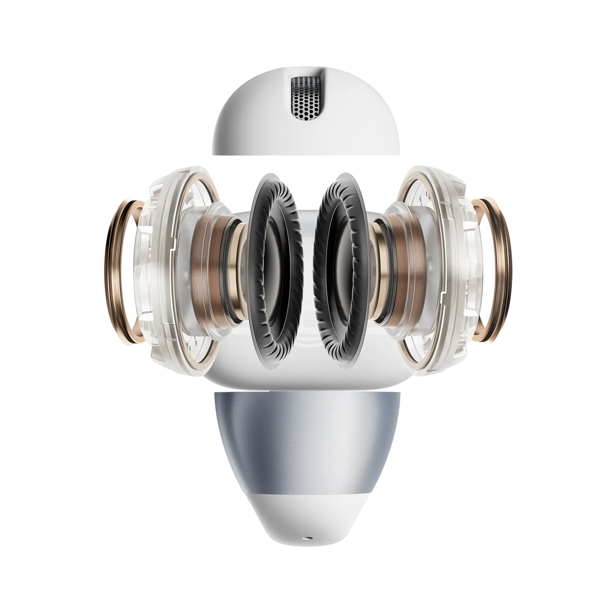 Shokz OpenDots 2 Open-Ear Clip-On Earbuds - Grey - dual-driver internals