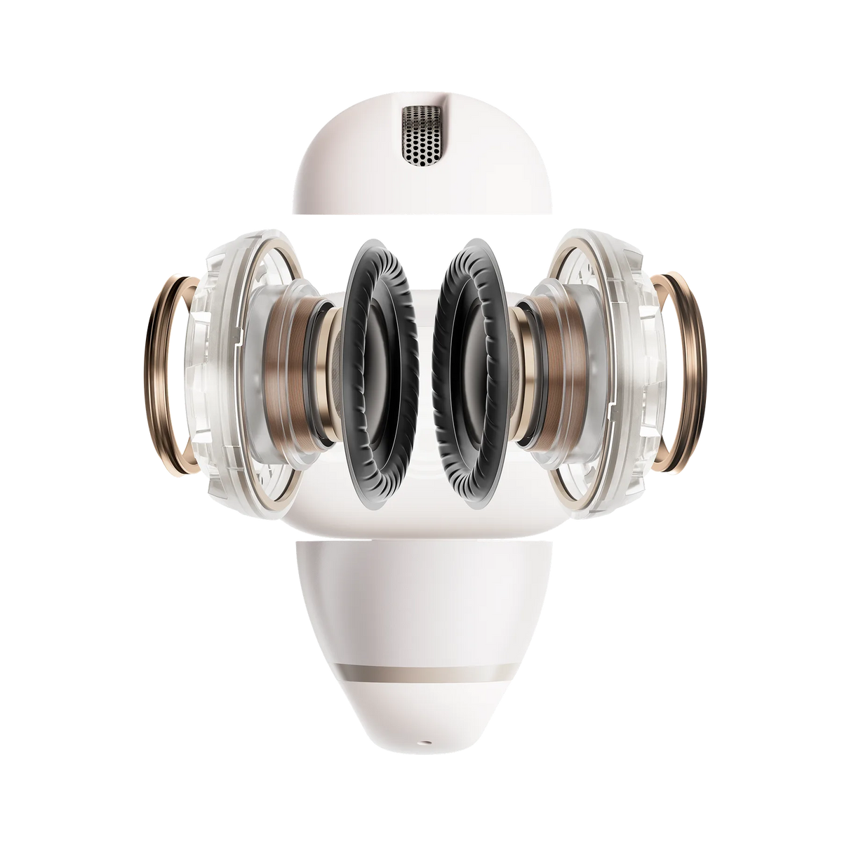 Shokz OpenDots 2 Open-Ear Clip-On Earbuds - Pearl White - dual-driver internals