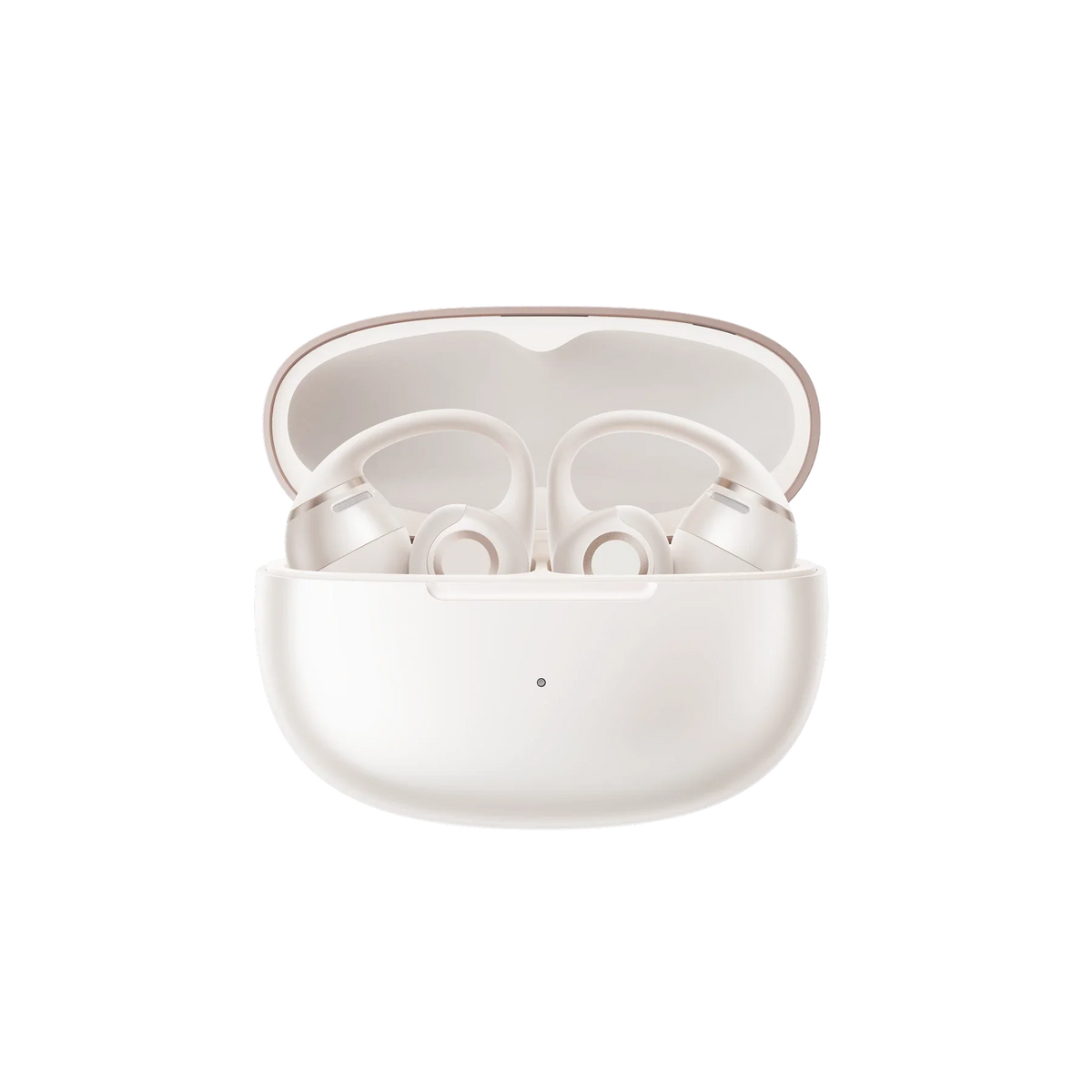 Shokz OpenDots 2 Open-Ear Clip-On Earbuds - Pearl White - charging case open