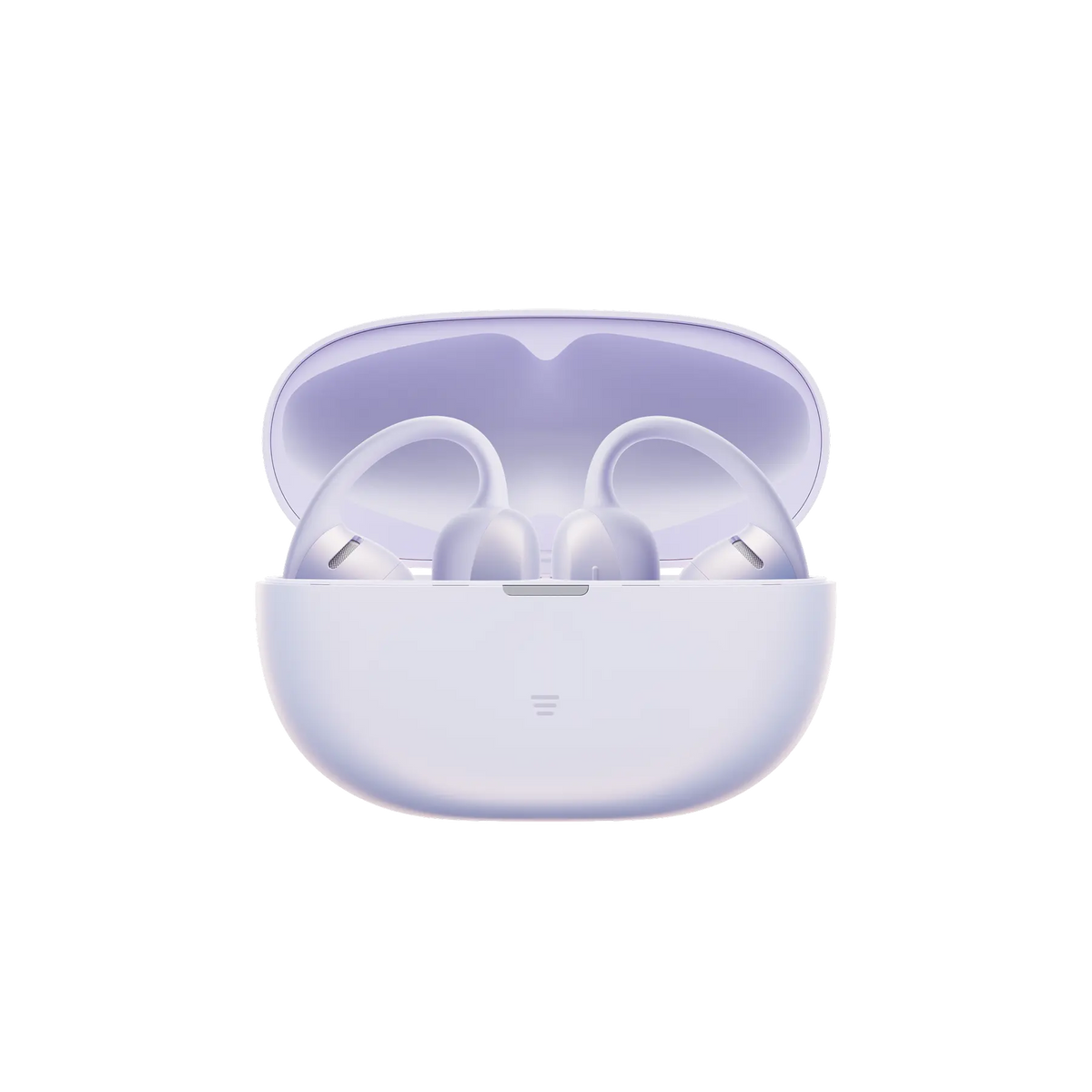 Shokz OpenDots Air Open-Ear Clip-On Earbuds - Daybreak Purple - charging case open