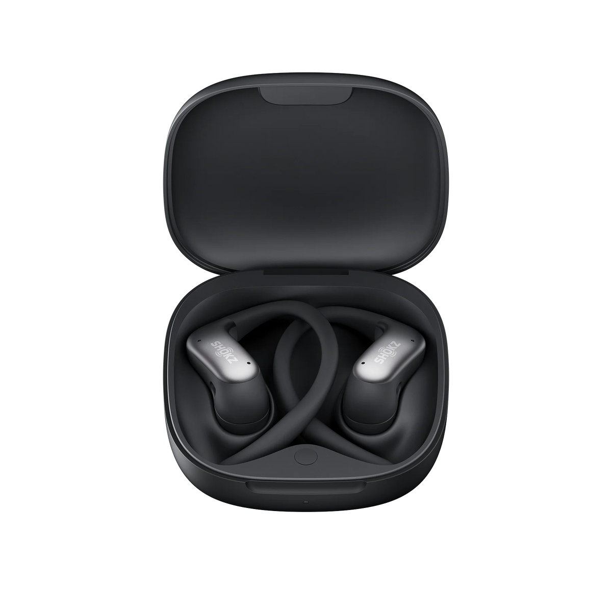 Shokz OpenFit Air 2 Open-Ear Earbuds - Black - charging case open