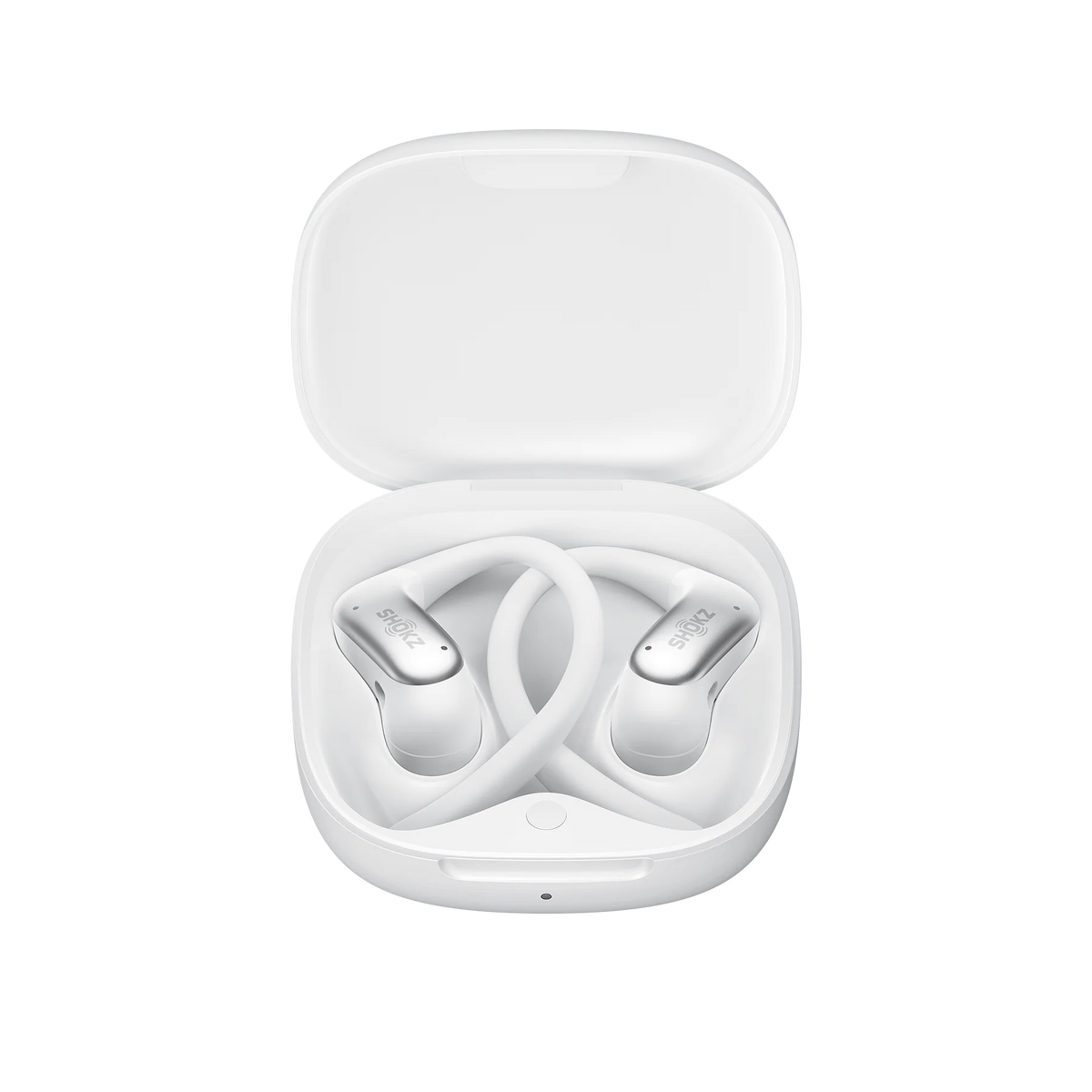 Shokz OpenFit Air 2 Open-Ear Earbuds - White - charging case open