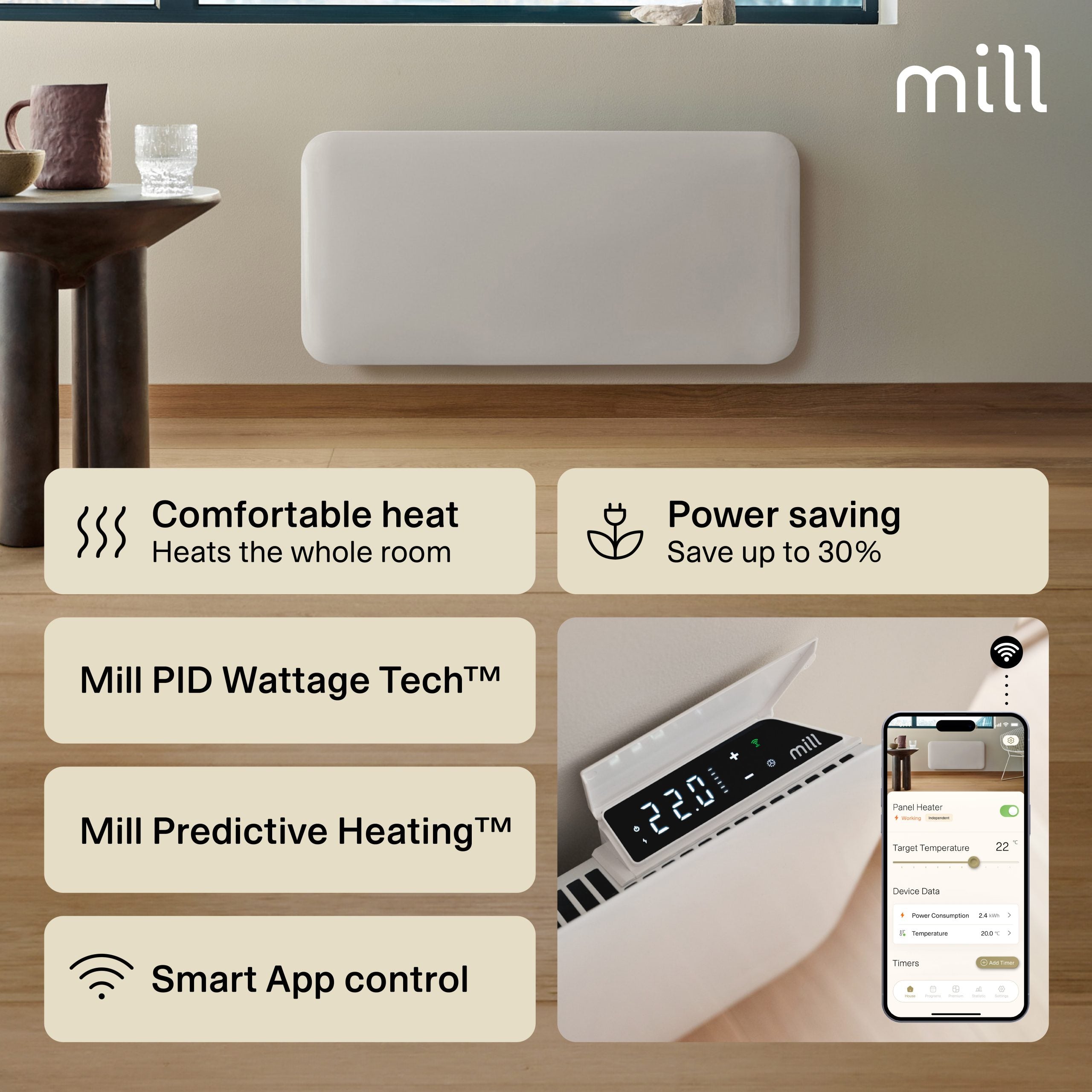 Mill Invisible Smart WiFi Panel Heater 1500W Portable and Wall-Mounted White product image