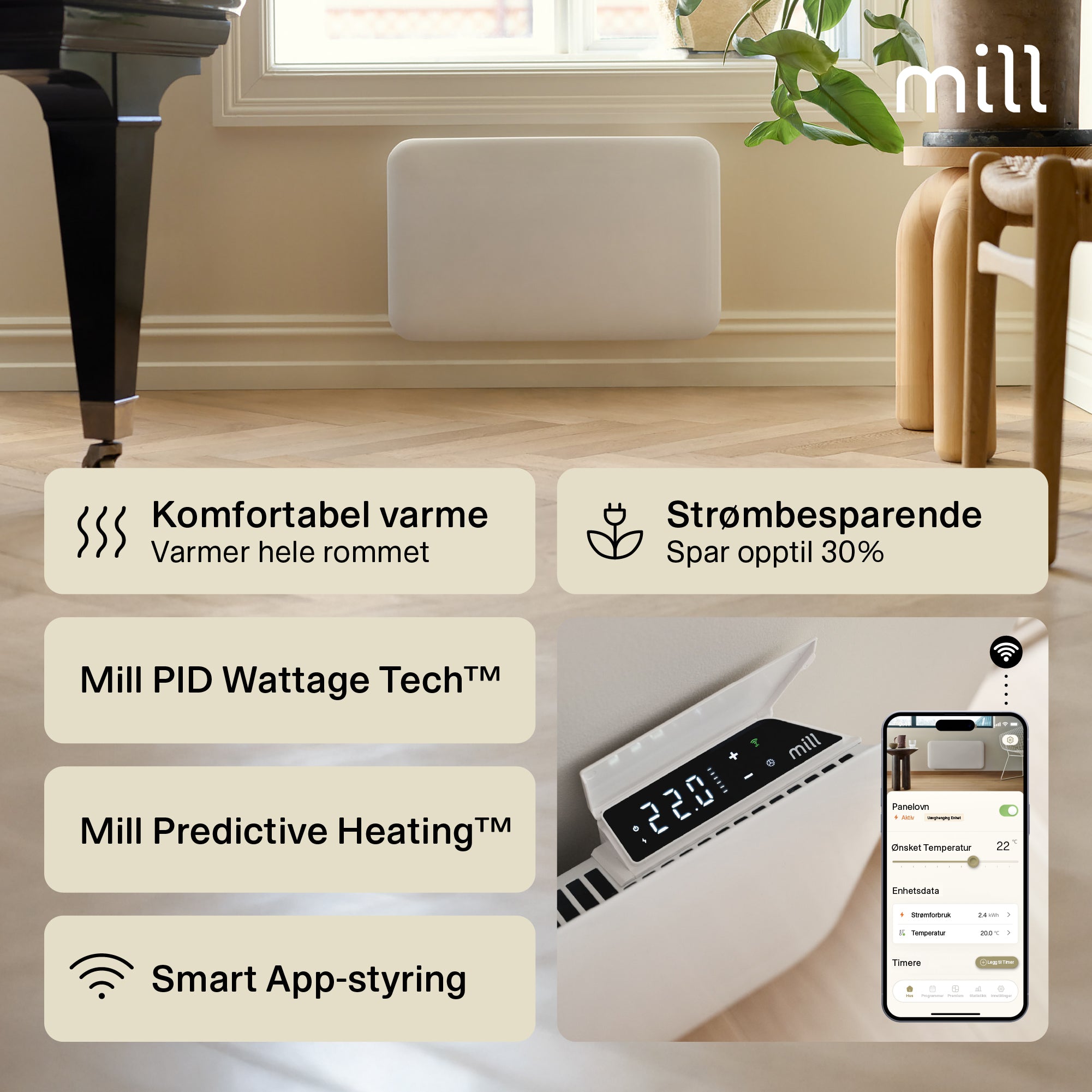 Mill Invisible Smart WiFi Panel Heater 700W White product image