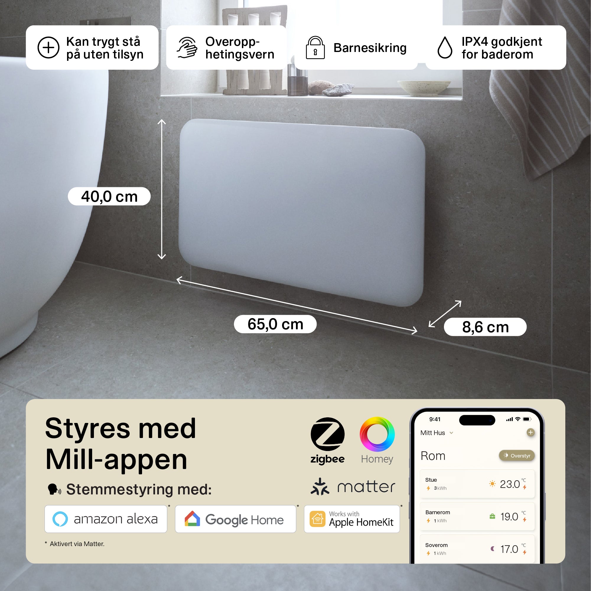 Mill Invisible Smart WiFi Panel Heater 700W White product image