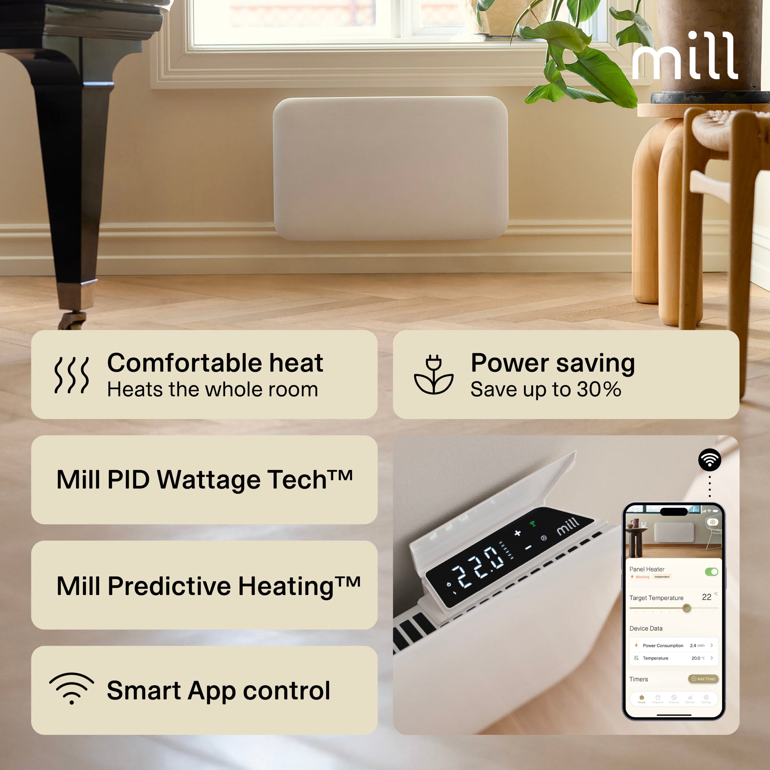 Mill Invisible Smart WiFi Panel Heater 700W White product image