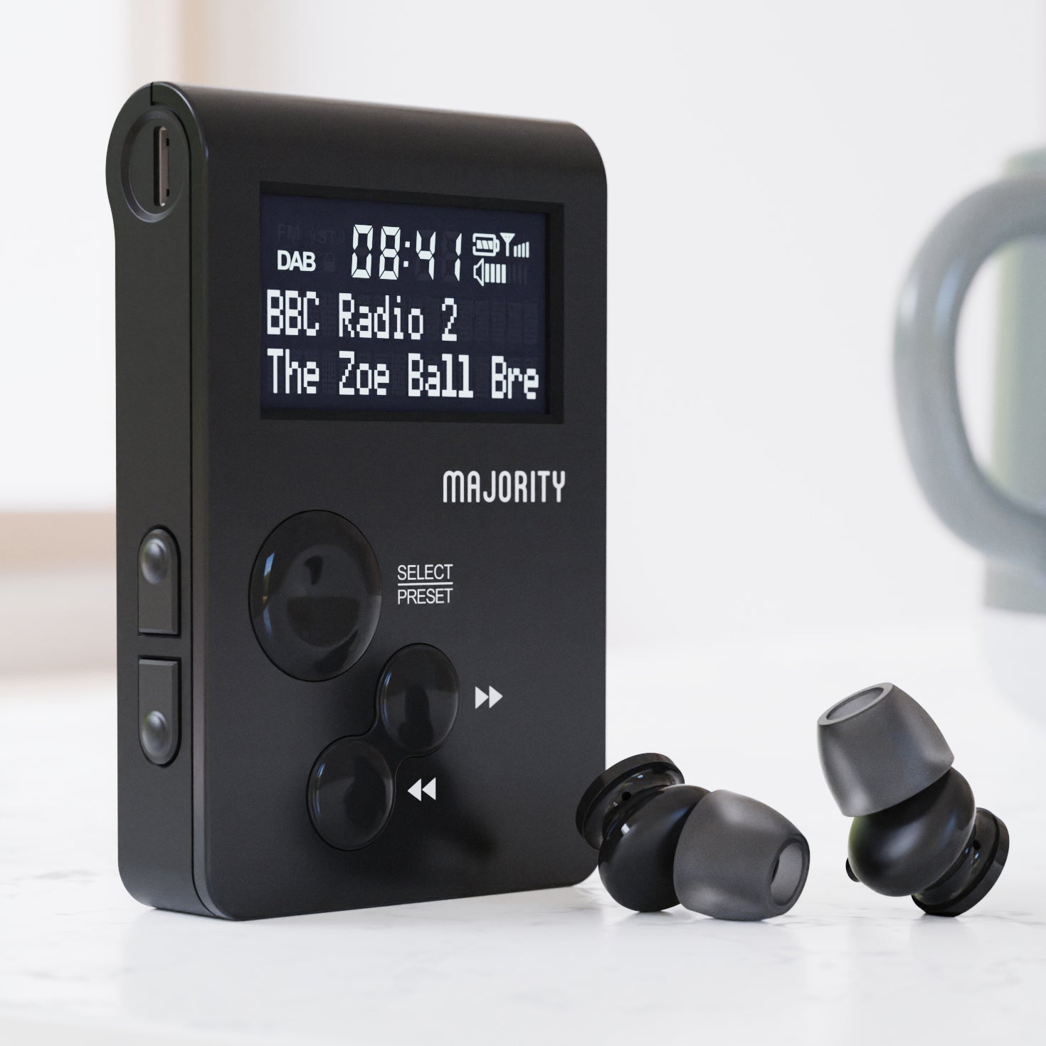 Majority Petersfield Go Pocket DAB/FM Radio, Black - official product image