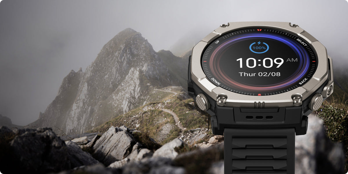 Amazfit T-Rex Ultra 2 51mm Smartwatch - Black Magma - watch face, mountain backdrop