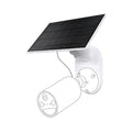 Tapo A201 camera solar panel with mounting bracket, shown alongside a dashed-line outline of a compatible (not included) battery camera for install context