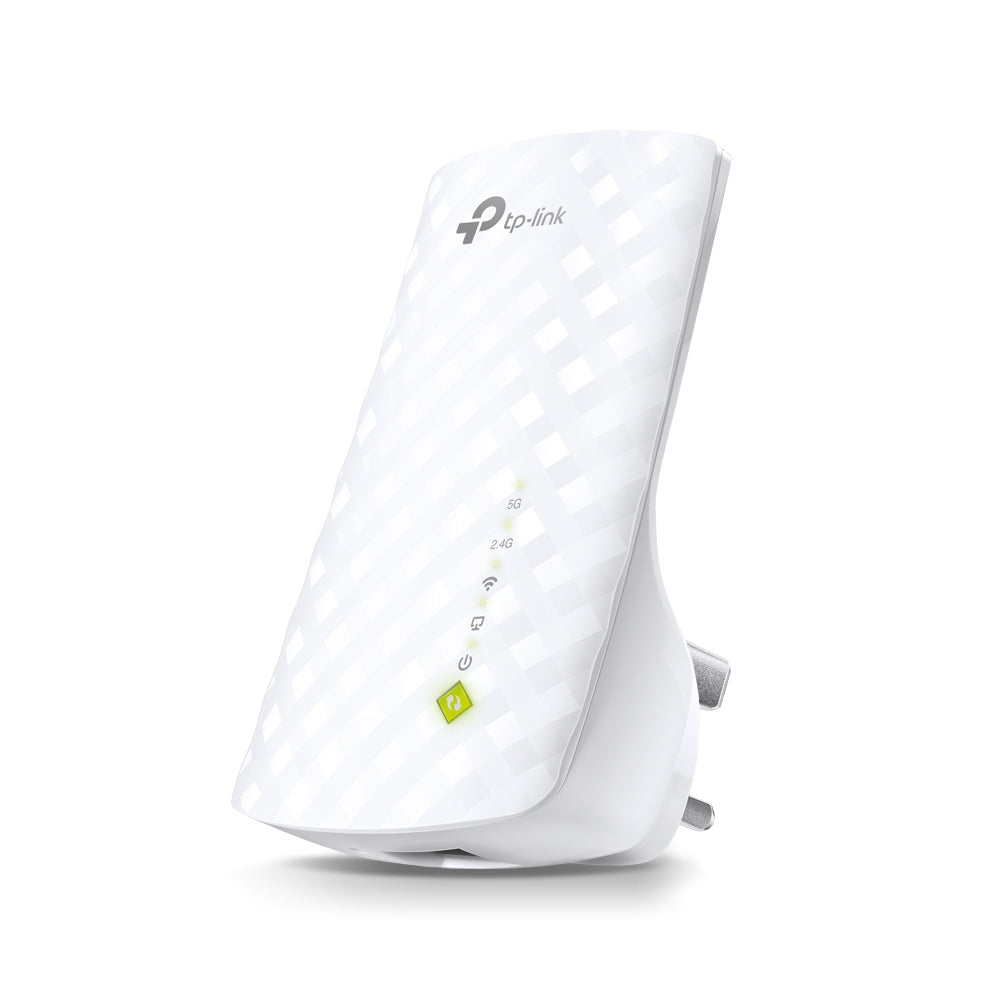 TP-Link RE200 AC750 Dual Band Wi-Fi Universal Wall-Plug Range Extender — product view, angled