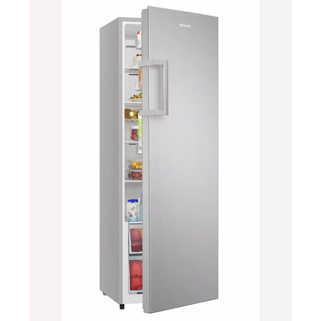 Hisense 322L Tall Fridge - Inox Look - angled view with door open