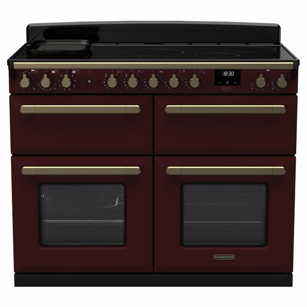 Rangemaster Estel Deluxe 110 Induction range cooker in Bordeaux with Antique Brass trim