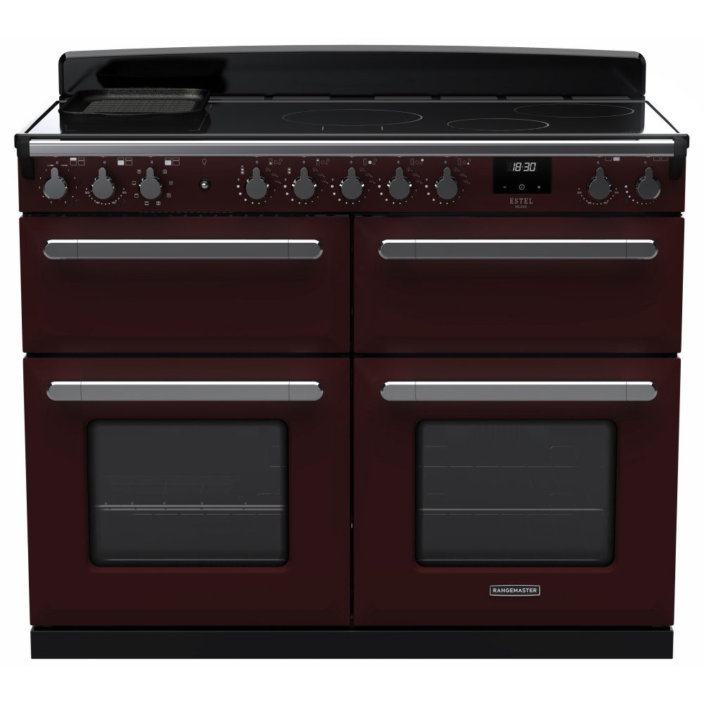Rangemaster Estel Deluxe 110 Induction range cooker in Bordeaux with Chrome trim