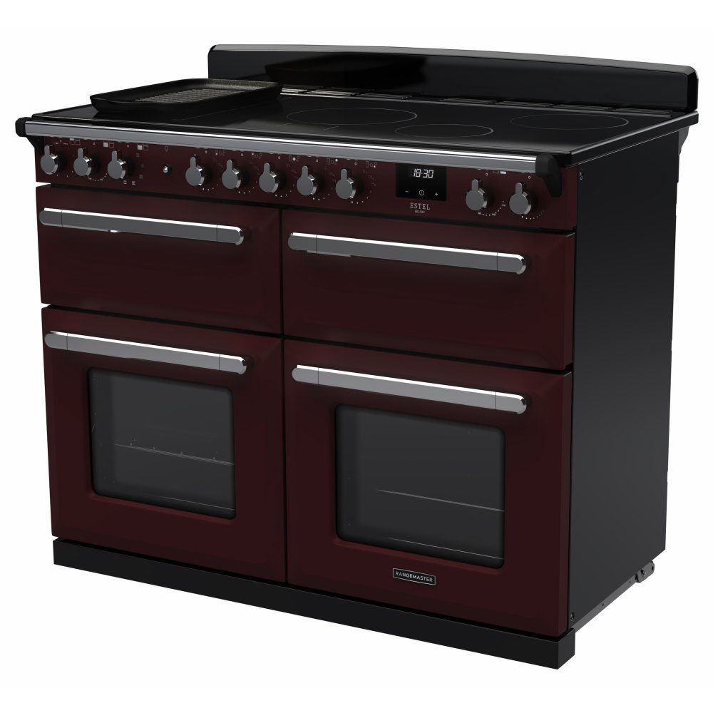Rangemaster Estel Deluxe 110 Induction range cooker in Bordeaux with Chrome trim