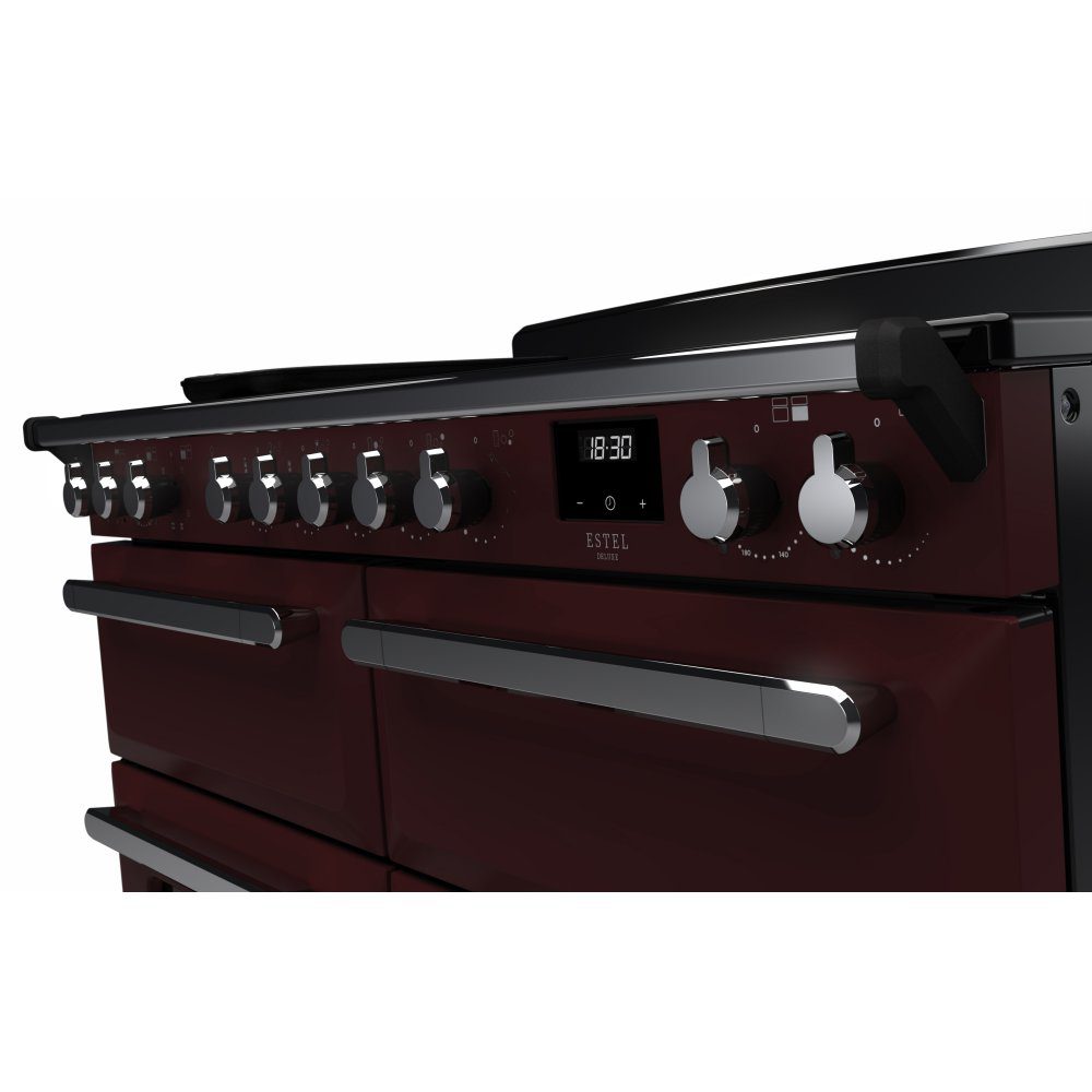 Rangemaster Estel Deluxe 110 Induction range cooker in Bordeaux with Chrome trim
