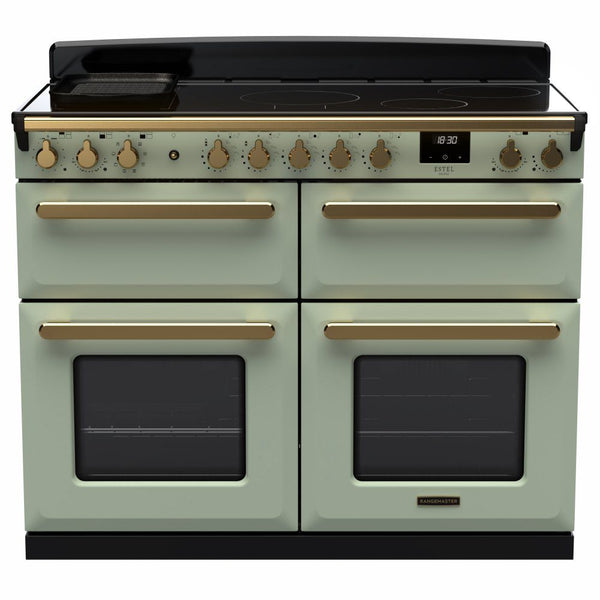 Rangemaster Estel Deluxe 110 Induction range cooker in Mint with Antique Brass trim