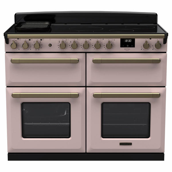 Rangemaster Estel Deluxe 110 Induction range cooker in Pale Pink with Antique Brass trim