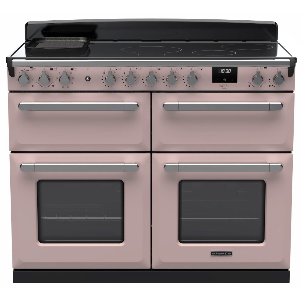 Rangemaster Estel Deluxe 110 Induction range cooker in Pale Pink with Chrome trim