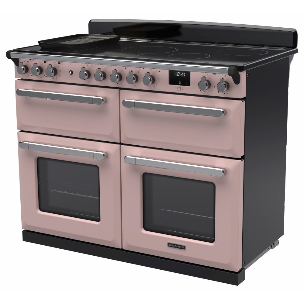 Rangemaster Estel Deluxe 110 Induction range cooker in Pale Pink with Chrome trim