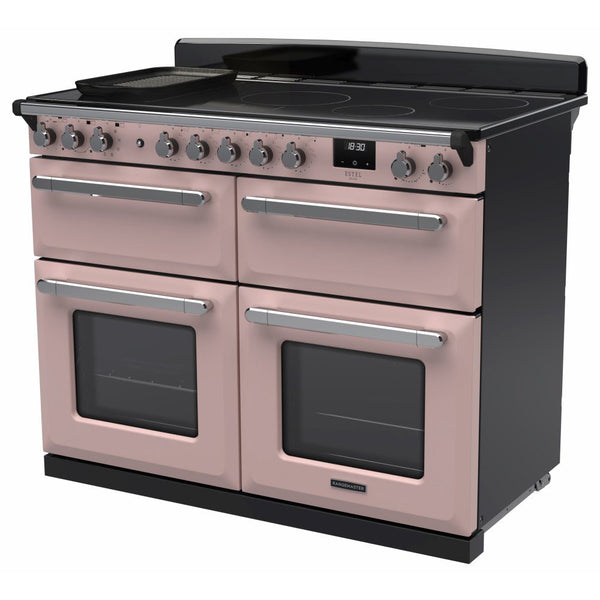 Rangemaster Estel Deluxe 110 Induction range cooker in Pale Pink with Chrome trim
