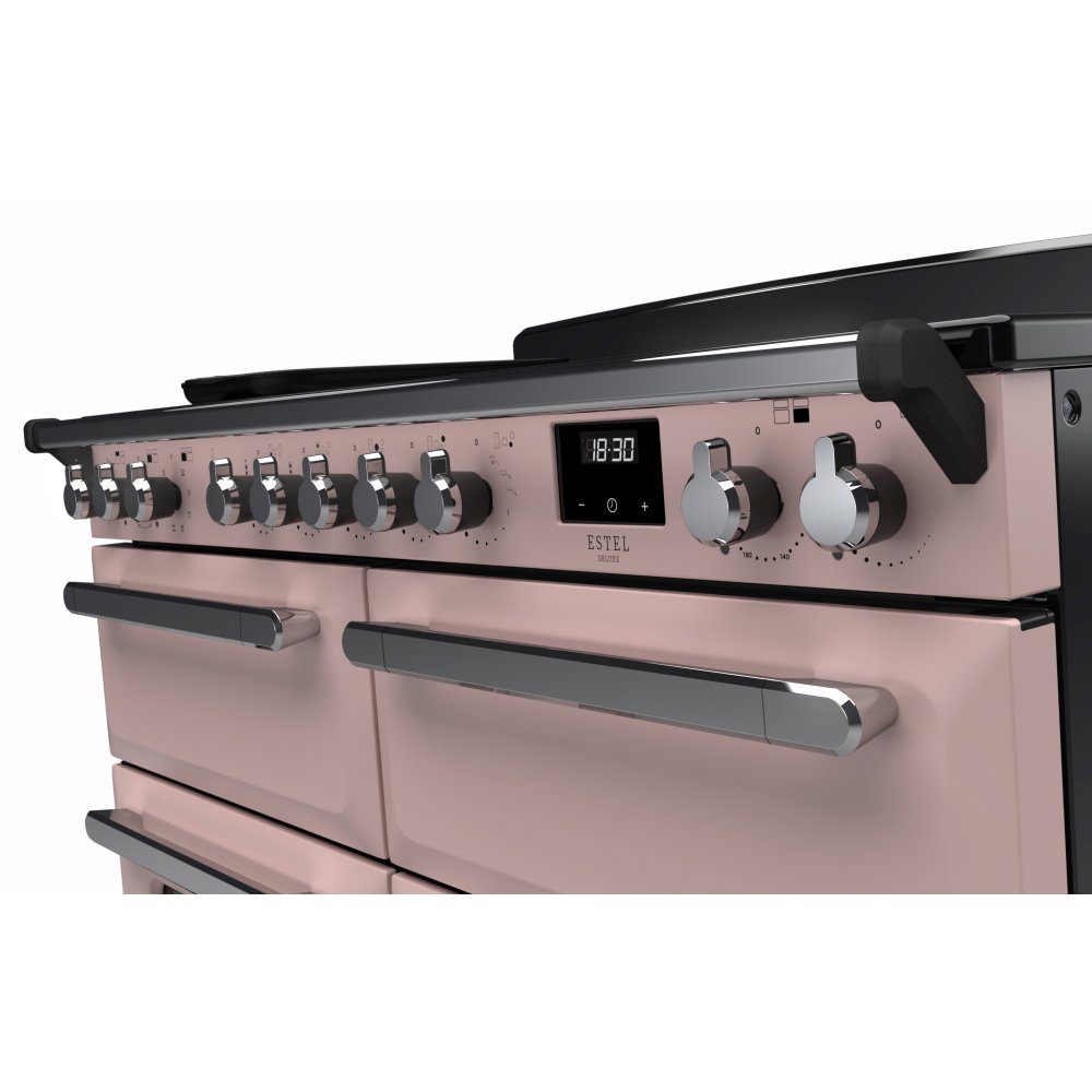 Rangemaster Estel Deluxe 110 Induction range cooker in Pale Pink with Chrome trim