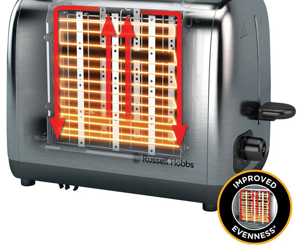 Russell Hobbs Adventure 2 Slice Toaster - Brushed Stainless Steel - even toasting