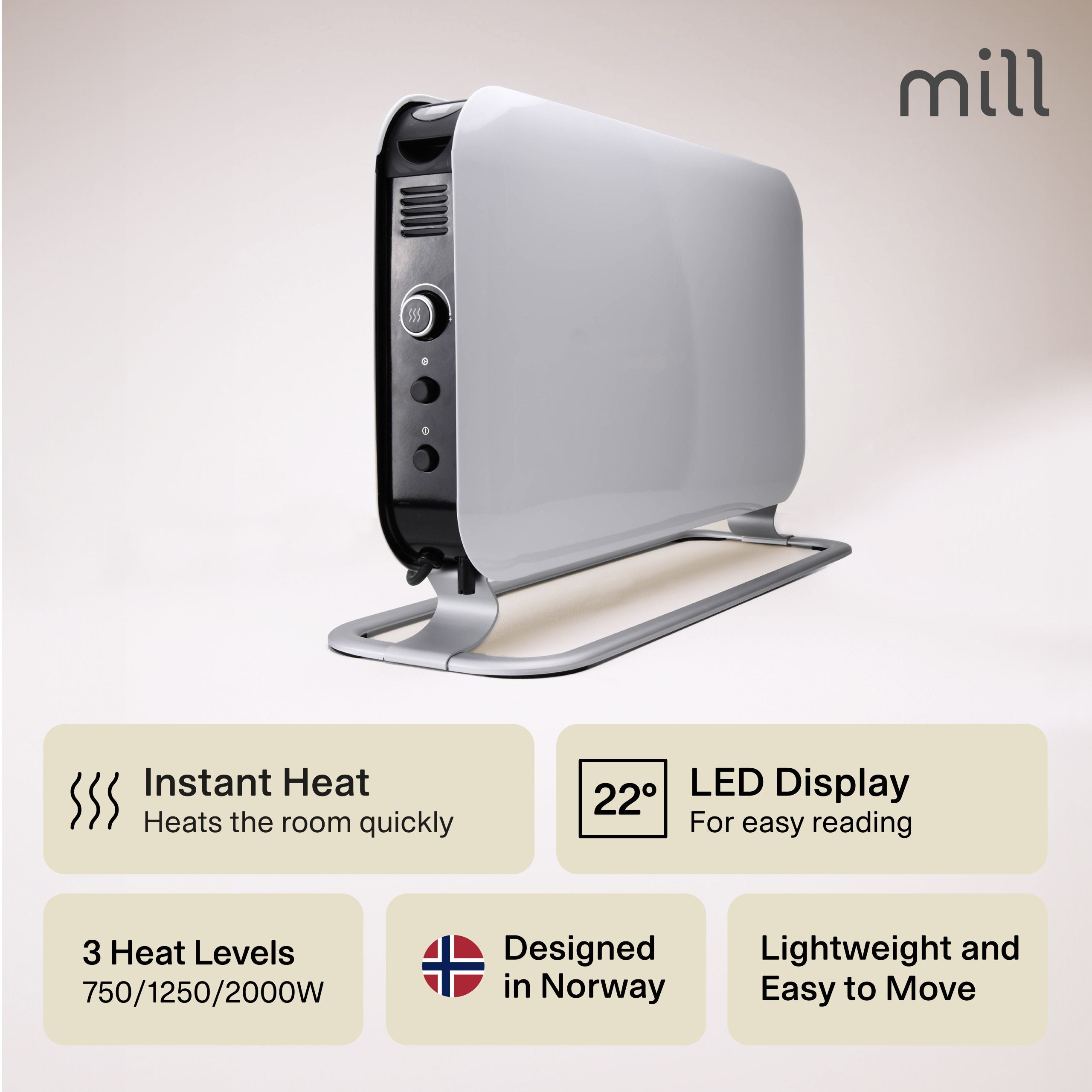 Mill Instant LED Portable Heater 2000W White product image
