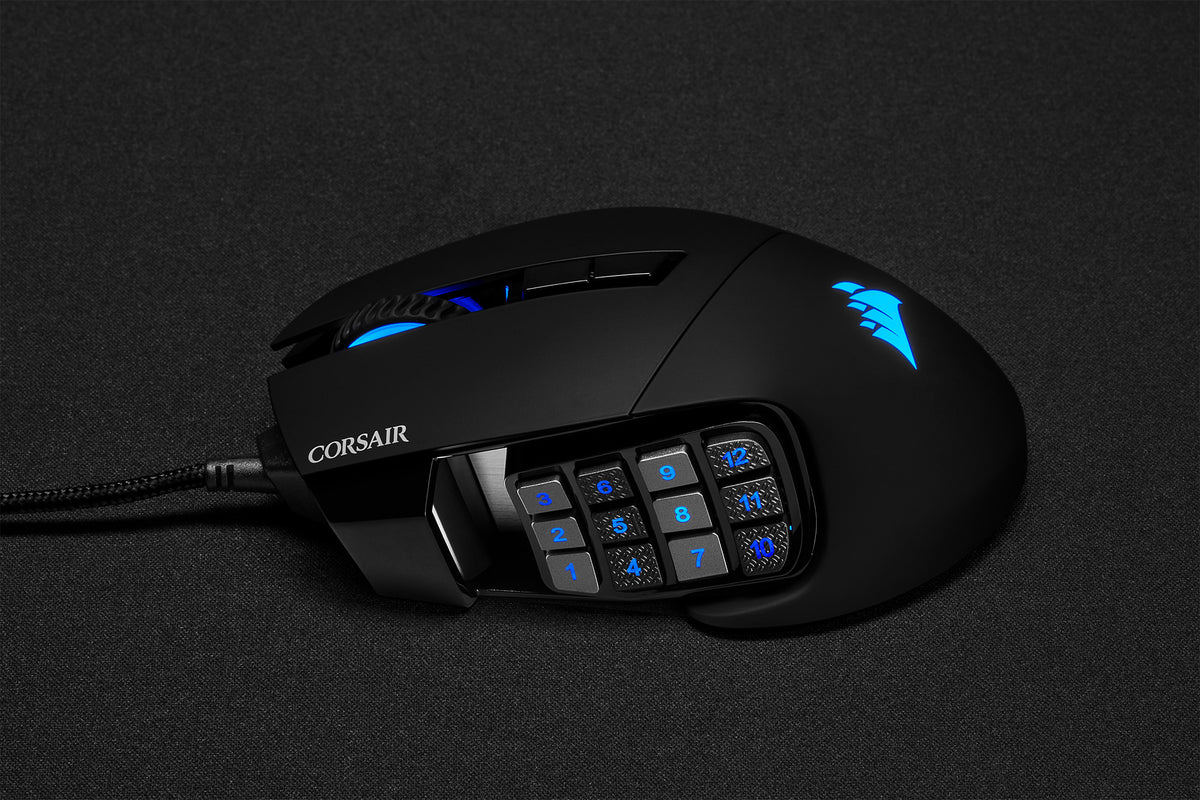 Corsair Scimitar RGB Elite Wired MOBA/MMO Gaming Mouse - Black - on the desk