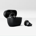 Sennheiser ACCENTUM Clip Open-Ear Earphones Black — CGI render, case and earbuds