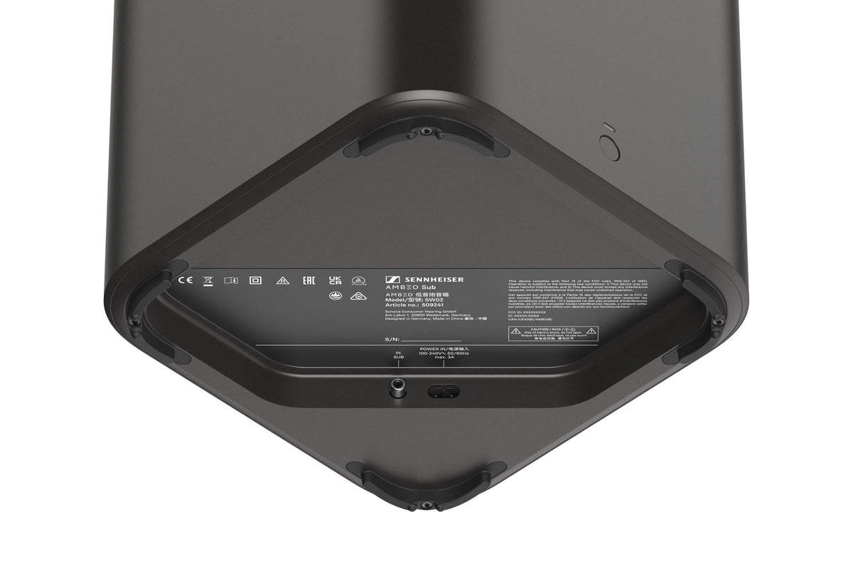 Sennheiser AMBEO Sub Wireless Subwoofer Black — bottom view with power cable