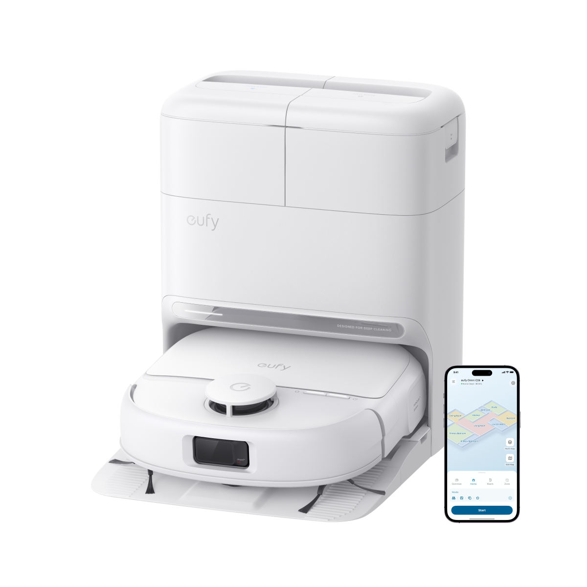 eufy Omni C28 Robot Vacuum & Mop with Extra Dust Bags, White - official product image