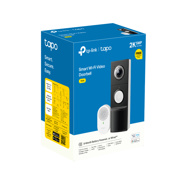 Tapo D235 (Tapo TD25) retail packaging box, Smart Wi-Fi Video Doorbell, 2K 5MP, with chime