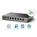 TP-Link TL-SG108E 8 Port Gigabit Easy Smart Switch — angled view, 8 ports and casing badges visible