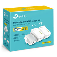 TP-Link TL-WPA4220 TKIT AV600 Powerline Wi-Fi Booster 2 LAN, 3 units — packaging, labelled Powerline Wi-Fi 3-pack Kit