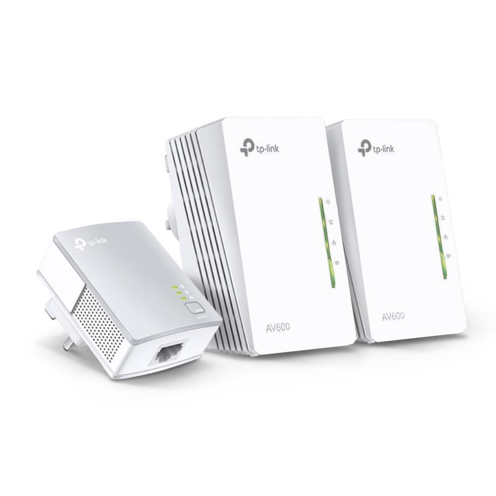 TP-Link TL-WPA4220 TKIT AV600 Powerline Wi-Fi Booster 2 LAN, 3 units — product view, alternate angle, three units