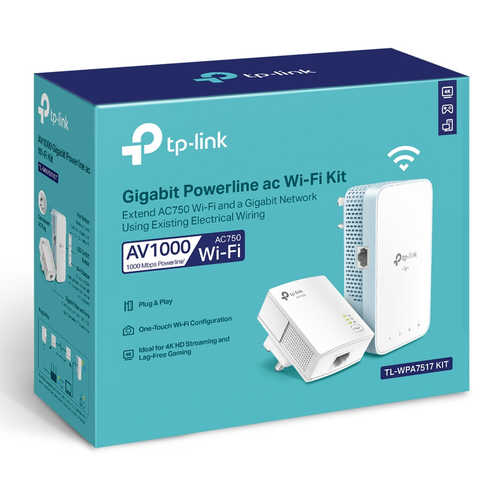 TP-Link TL-WPA7517 KIT AV1000 Gigabit Powerline ac Wi-Fi Kit — packaging, two different units shown