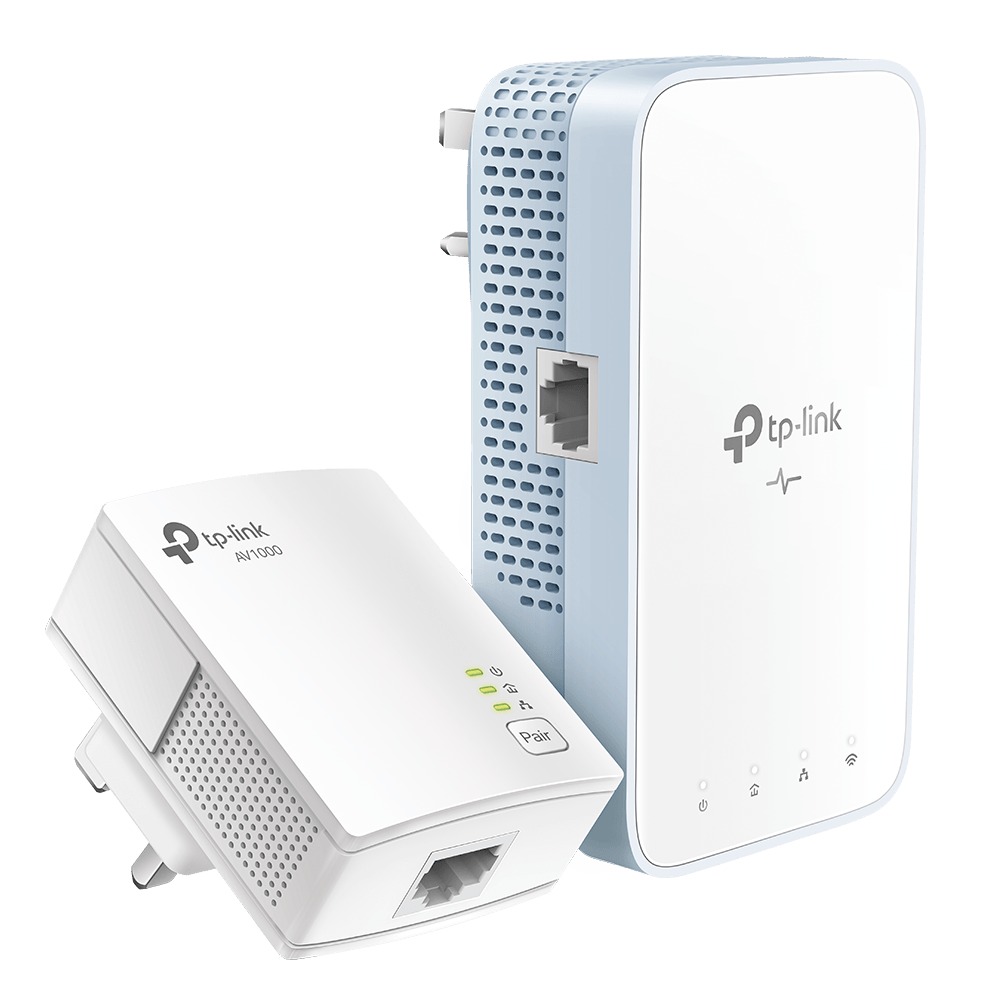 TP-Link TL-WPA7517 KIT AV1000 Gigabit Powerline ac Wi-Fi Kit — product view, Wi-Fi powerline unit paired with plain powerline unit