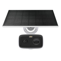 TC80 KIT solar-powered outdoor security camera mounted with solar panel, front view