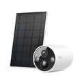 Tapo C425 KIT solar-powered security camera with solar panel, studio shot showing both kit components