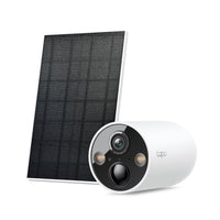 Tapo C425 KIT solar-powered security camera with solar panel, studio shot showing both kit components