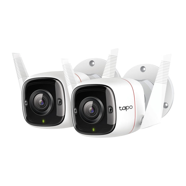 Tapo C310P2 outdoor security Wi-Fi camera, 2-pack, front-facing view of both units