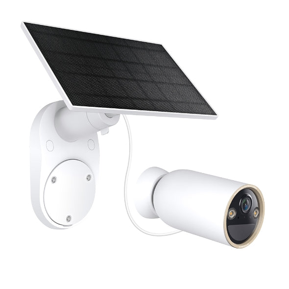 Tapo C460 KIT 4K solar-powered security camera and panel, angled view on wall mount
