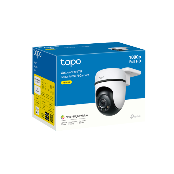 Tapo C500 outdoor pan and tilt security Wi-Fi camera retail packaging box, 1080p Full HD