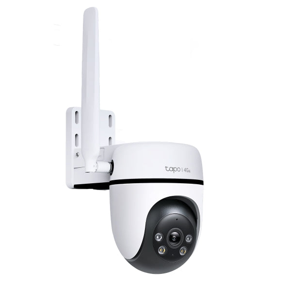 Tapo C501GW 4G LTE pan and tilt camera, angled view showing antenna and wall mount